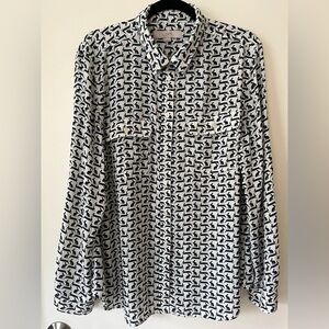 Loft Rabbit Print Button Down Blouse - Size XL